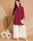Crepe Festive Tunic with Zari Bell Sleeves & Frilled Mandarin Collar