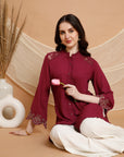 Crepe Festive Tunic with Zari Bell Sleeves & Frilled Mandarin Collar