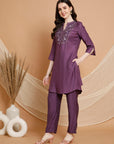 Poly Viscose Kurta Set with Sequin Details & Lace-Trimmed Dupatta