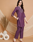 Poly Viscose Kurta Set with Sequin Details & Lace-Trimmed Dupatta