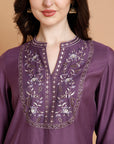 Poly Viscose Kurta Set with Sequin Details & Lace-Trimmed Dupatta