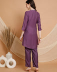 Poly Viscose Kurta Set with Sequin Details & Lace-Trimmed Dupatta