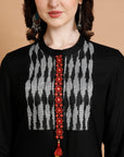 Solid Straight Rayon Kurta Set with Ethnic Embroidery & Chiffon Dupatta