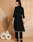 Solid Straight Rayon Kurta Set with Ethnic Embroidery & Chiffon Dupatta