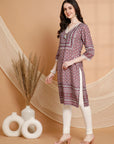 Ethnic Motif Printed Straight Poly Muslin Kurta with Sewroskie Work