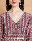 Ethnic Motif Printed Straight Poly Muslin Kurta with Sewroskie Work