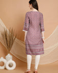 Ethnic Motif Printed Straight Poly Muslin Kurta with Sewroskie Work