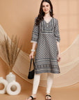 Ethnic Motif Printed Straight Poly Muslin Kurta with Sewroskie Work