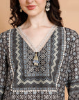 Ethnic Motif Printed Straight Poly Muslin Kurta with Sewroskie Work