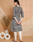 Ethnic Motif Printed Straight Poly Muslin Kurta with Sewroskie Work