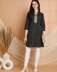 Solid Straight Cotton Kurta with Laced Yoke