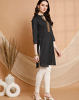 Solid Straight Cotton Kurta with Laced Yoke