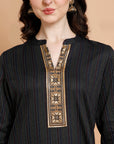 Solid Straight Cotton Kurta with Laced Yoke