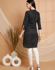 Solid Straight Cotton Kurta with Laced Yoke