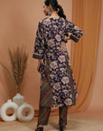 Floral Printed Modal Chanderi Kurta Set with Laced Dupatta