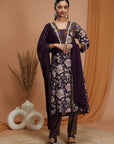 Floral Printed Modal Chanderi Kurta Set with Laced Dupatta
