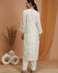 Floral Printed Eco Cotton Kurta Set with Mirror Embroidery and Dupatta