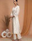 Floral Printed Eco Cotton Kurta Set with Mirror Embroidery and Dupatta