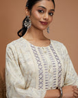 Floral Printed Eco Cotton Kurta Set with Mirror Embroidery and Dupatta