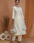 Floral Printed Eco Cotton Kurta Set with Mirror Embroidery and Dupatta