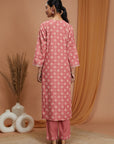Ethnic Motif Cotton Kurta Set with Zari Embroidery, Palazzo & Chiffon Dupatta