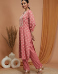 Ethnic Motif Cotton Kurta Set with Zari Embroidery, Palazzo & Chiffon Dupatta