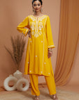 Solid A-Line Rayon Kurta Set with Lakhnavi Embroidery