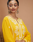 Solid A-Line Rayon Kurta Set with Lakhnavi Embroidery