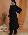 Solid Rayon Crinkle Kurta Set with Thread Embroidery