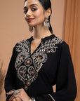 Solid Rayon Crinkle Kurta Set with Thread Embroidery