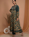 Floral Printed Cotton Cambric Flared Dress