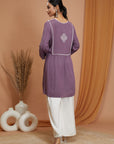 Solid A-Line Rayon Crinkle Kurti with Thread Embroidery
