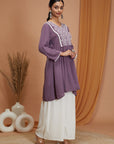 Solid A-Line Rayon Crinkle Kurti with Thread Embroidery