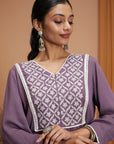 Solid A-Line Rayon Crinkle Kurti with Thread Embroidery