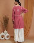 Solid A-Line Rayon Crinkle Kurti with Thread Embroidery