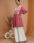 Solid A-Line Rayon Crinkle Kurti with Thread Embroidery