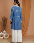 Solid A-Line Rayon Crinkle Kurti with Thread Embroidery