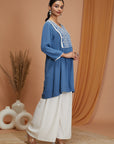Solid A-Line Rayon Crinkle Kurti with Thread Embroidery
