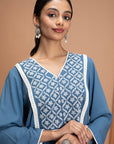 Solid A-Line Rayon Crinkle Kurti with Thread Embroidery