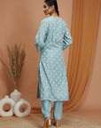 Ethnic Motif Cotton Kurta Set with Zari Embroidery, Palazzo & Chiffon Dupatta