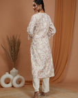 Floral Printed Eco Cotton Kurta Set with Mirror Embroidery and Dupatta