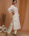 Floral Printed Eco Cotton Kurta Set with Mirror Embroidery and Dupatta