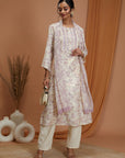 Floral Printed Eco Cotton Kurta Set with Mirror Embroidery and Dupatta