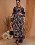 Floral Printed Cotton Cambric Flared Dress