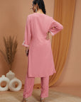 Solid A-Line Rayon Kurta Set with Lakhnavi Embroidery