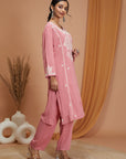 Solid A-Line Rayon Kurta Set with Lakhnavi Embroidery