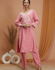 Solid A-Line Rayon Kurta Set with Lakhnavi Embroidery