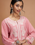 Solid A-Line Rayon Kurta Set with Lakhnavi Embroidery
