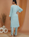 Solid A-Line Rayon Kurta Set with Lakhnavi Embroidery