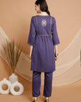 Embroidered Nylon Viscose Kurta Set with V-Neck & Pocketed Palazzo